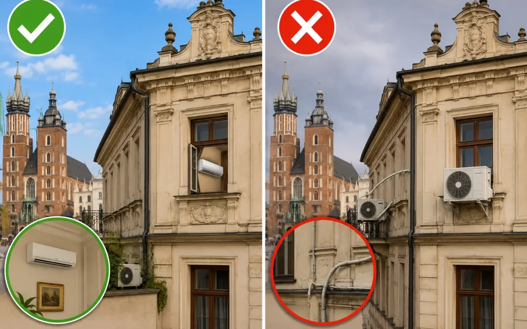 Klimatyzacja a konserwator zabytków w Krakowie – prawidłowy i niedozwolony montaż klimatyzacji na zabytkowym budynku
